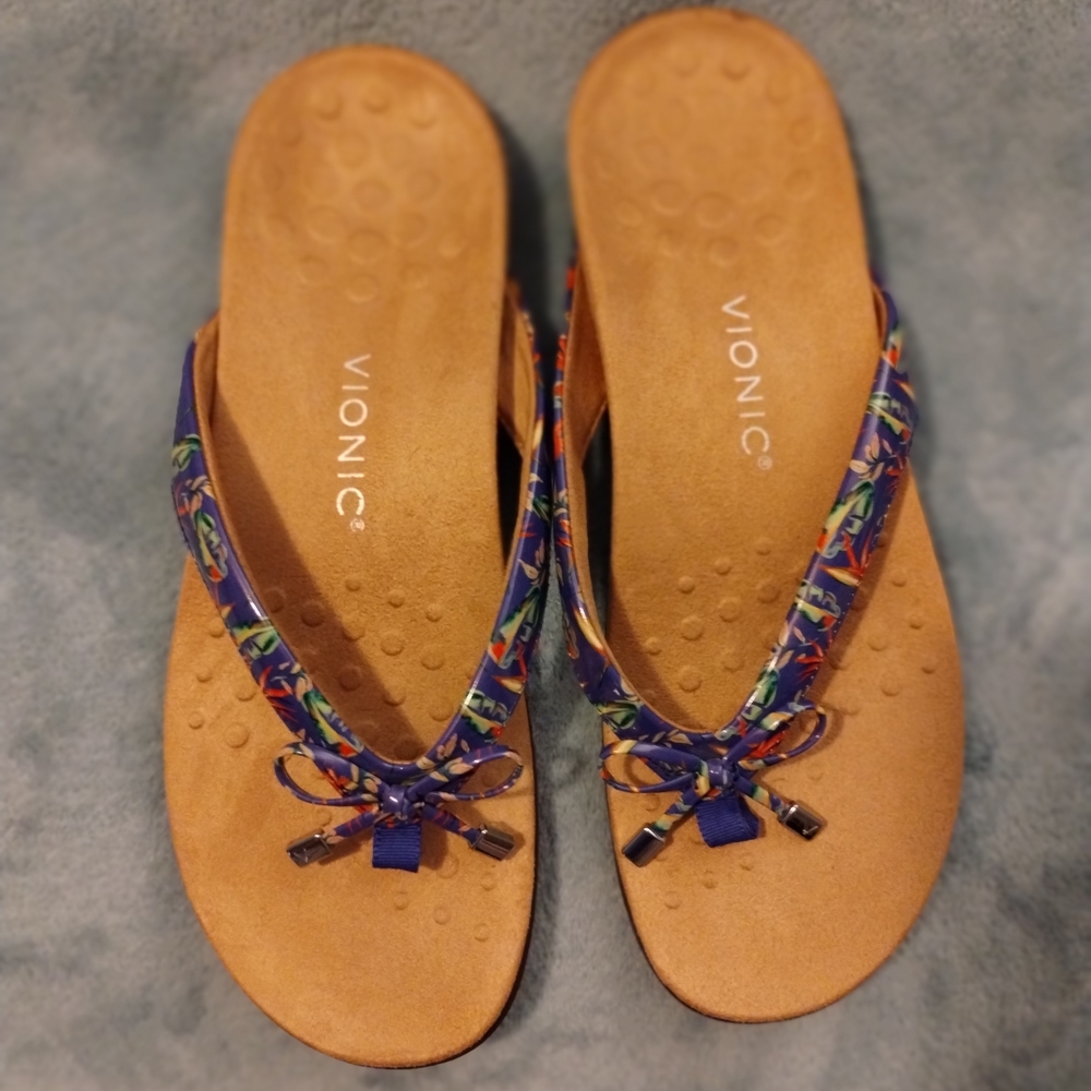 Vionic Floral Flip Flop Sandals Women’s 11 Orthotic Comfort Thong Multicolor
